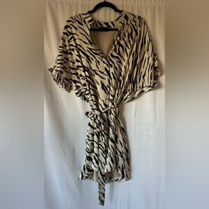 Zebra Print Deep V Dress Woman